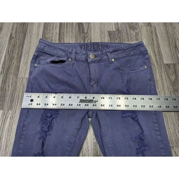 (3/$35) VIP Jeans Juniors Size 11 Distressed Skinny Purple Denim Jeans Capris - Picture 7 of 10